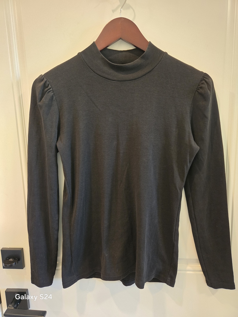 J. Crew Factory Black Long-Sleeve Turtleneck with Subtle Puff Shoulders